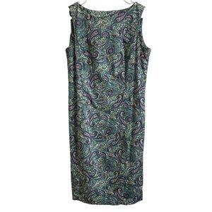 Talbots Women Size 8 Blue Purple Paisley Sleeveless Round Neck Sheath Midi Dress